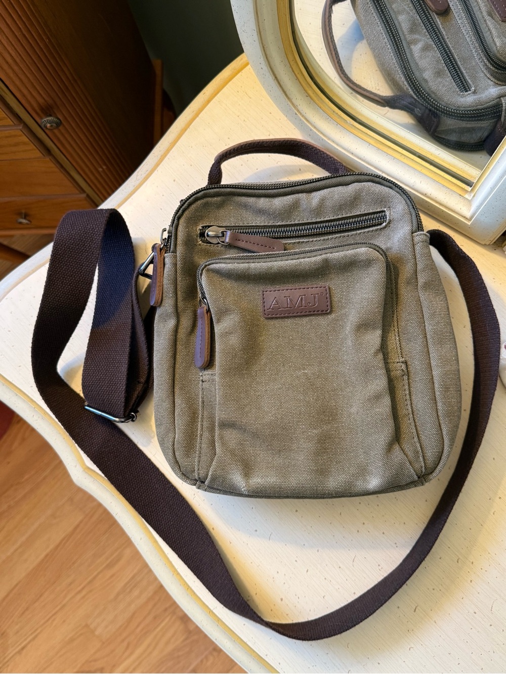 Olive Green Canvas Messenger Crossbody for Men